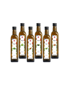 MISCHKARTON ÖL 6 X 500ML (BASILIKUM-, BÄRLAUCH-, CURRY-, OLIVEN-, RUCOLA-, WALNUSSÖL)